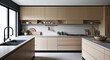 © Arceli - Minimalist kitchen with sleek cabinetry natural materials and a functional layout