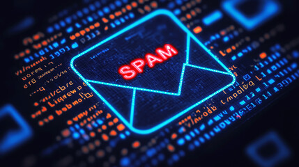 Email inbox alert and spam virus with warning