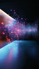 Poster - Abstract Technology Background, Glowing Particles, and Data Streams in a Digital Space.