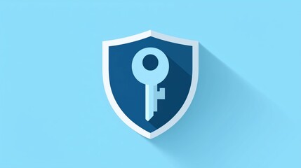 Poster - Key to Security:  A flat design icon of a shield with a key inside, symbolizing security, protection, and access.  