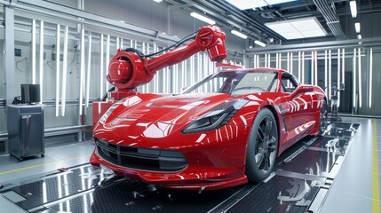 Poster - Industrial Robot Installing Windshield on New Car