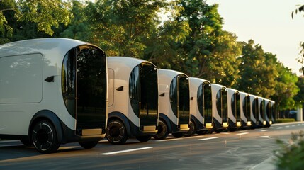 Poster - Fleet of Autonomous Delivery Vans on a Tree-Lined Street