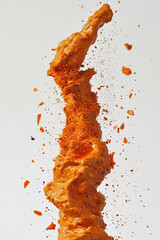 Spicy harissa hummus creating a vibrant splash against a white background