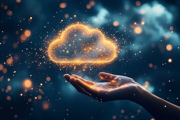 Poster - Hand holding a virtual digital cloud.