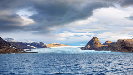 Wall Mural - panorama of the terminus of nunatak glacier, in king christian x land. situated in geologfjord, or t