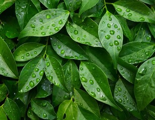 Wall Mural - nature green leaves with raindrop background texture