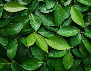 Wall Mural - nature green leaves with raindrop background texture