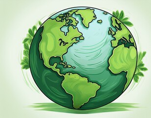 Earth day concept. Illustration of the green planet earth on a white background