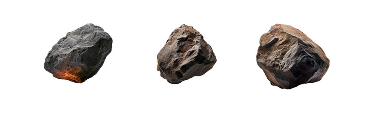 Poster - Three isolated rocks with various shapes and sizes, set against a white background.