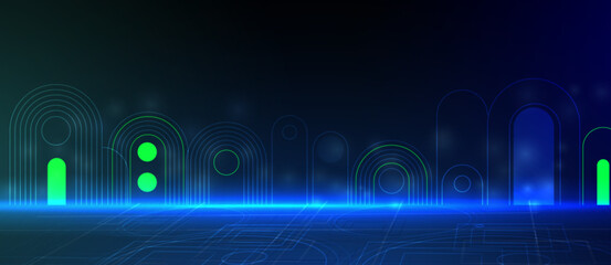 Poster - Abstract modern science and technology futuristic dark blue background. Handmade vector.