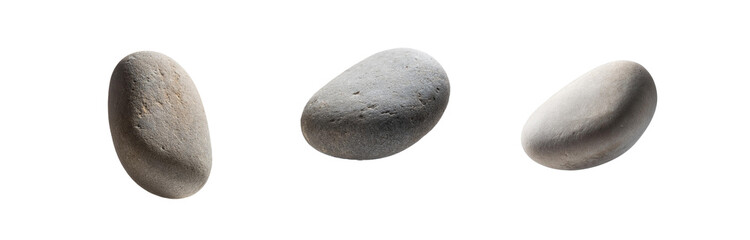 Poster - Three isolated gray stones on white background.