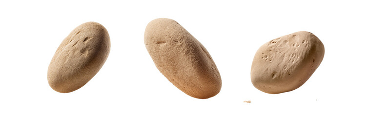 Poster - Three isolated brown sand-textured stones, arranged in a row against a white background.