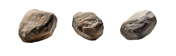 Poster - Three isolated brown rocks on a white background.