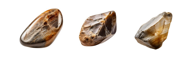 Aufkleber - Three isolated, smooth, brown and white stones on a white background.