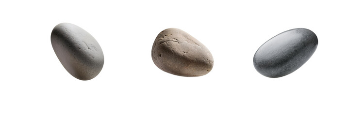 Poster - Three isolated, smooth stones of different colors and textures, against a white background.