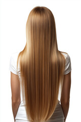 girl from the back with perfect straight long healthy and shiny blonde hair suitable for advertising