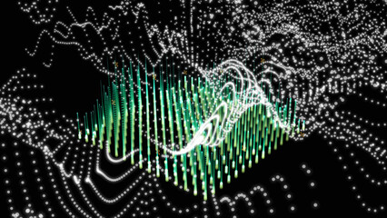 Aufkleber - Abstract black background with white glowing particles. Connected World series. Abstract design made of network diagrams. the subject of modern technology.