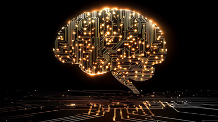 Aufkleber - A glowing circuit board in the shape of a human brain, signifying artificial intelligence and technological advancement.
