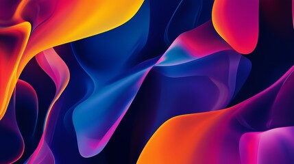 Poster - Colorful wavy shapes blend to create a vibrant abstract background with a modern neon gradient, exuding energy and movement. Perfect for adding creativity to any project