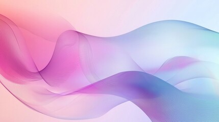 Poster - Abstract background with wavy lines in pastel colors flowing from pink to blue, creating a sense of movement and fluidity
