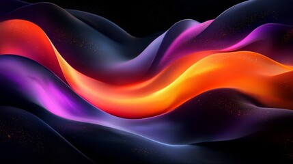 Poster - Colorful waves flow gracefully on a black background, forming a mesmerizing digital art composition. Vibrant colors and smooth curves create a modern, energetic design