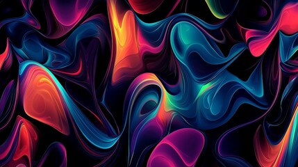 Poster - Abstract colorful waves are swirling and mixing on a black background, creating a mesmerizing and vibrant visual experience