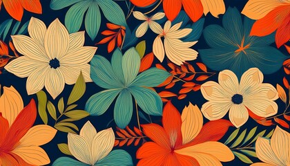 Poster - Vibrant floral pattern with colorful leaves and blossoms