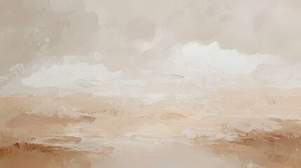 Poster - Neutral beige and white abstract oil painting with visible brushstrokes and palette knife textures, creating a blurred landscape effect