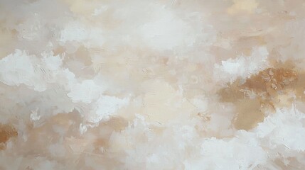 Aufkleber - Soft beige and white brushstrokes blend delicately on canvas, evoking peaceful clouds in the sky. Calm, warm, elegant artwork perfect for modern decor