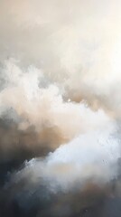 Poster - Neutral colors are blending together in this abstract painting, creating a cloudy effect. The artwork uses acrylic paint on canvas