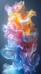 Poster - Colorful transparent fabric flows in the air, creating an ethereal effect with vibrant pastel hues. Perfect for adding creativity and imagination to any project