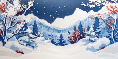 Winter scene featuring abundant white snow, snow cover, and realistic snowdrifts, creating a serene and frozen landscape with an abstract snowy background