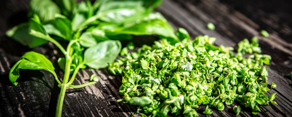 freshly cut basil including the flowers