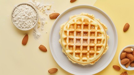 Almond flour waffle gluten free healthy food breakfast on white plate