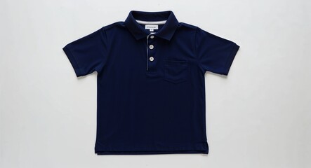 Wall Mural - Extra large navy blue polo shirt for kid boys with chest pocket on plain white background