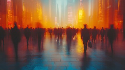 Anonymous crowd of people walking on city street,illustration