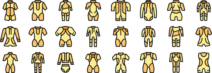 Poster - Orthopedic corset icons set. Editable bold outline with color fill design. Vector illustration