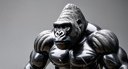 Gorilla marble statue closeup on plain black background