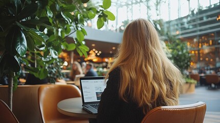 Poster - Professionals in a co-working space engaged in independent work while sharing a common area Stock Photo with side copy space