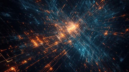 Leinwandbilder - Abstract Digital Network with Orange and Blue Lines