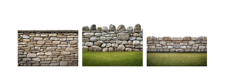 Poster - Three stone walls with grass growing at the base.