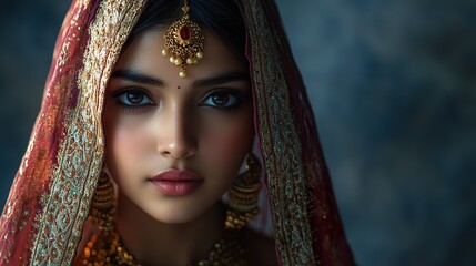 Sticker - A Bangladeshi Woman in Traditional Attire with Jewelry