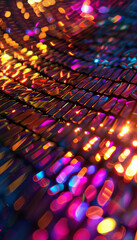 Wall Mural - Abstract disco ball macro bokeh background with colorful lights in focus and blurred shapes