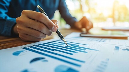 Poster - Team discussing data insights during a formal business meeting in a corporate setting Stock Photo with side copy space