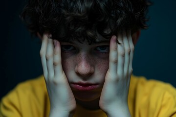 Coping with loneliness, stress, and emotions is vital for a teenage boy with freckles, showing worry and anxiety, to maintain mental health