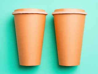 Two disposable paper cups on a teal background.