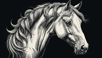 Naklejka na meble Vintage Horse Head Sketch in Retro Engraving Style.