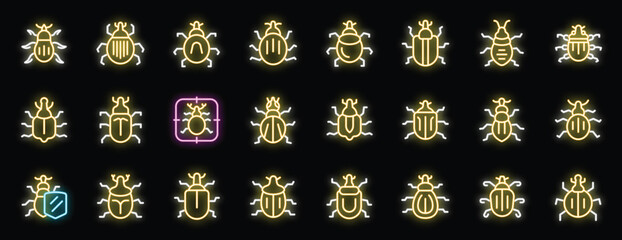 Poster - Set of neon icons depicting various types of bugs, with one highlighted in a crosshair