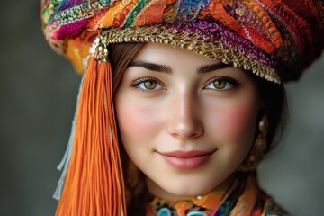 Colorful traditional headdress portrait - celebrating cultural diversity and beauty