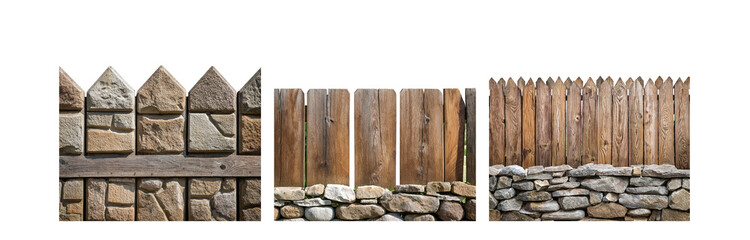 Poster - A fence with wooden planks and a stone base.